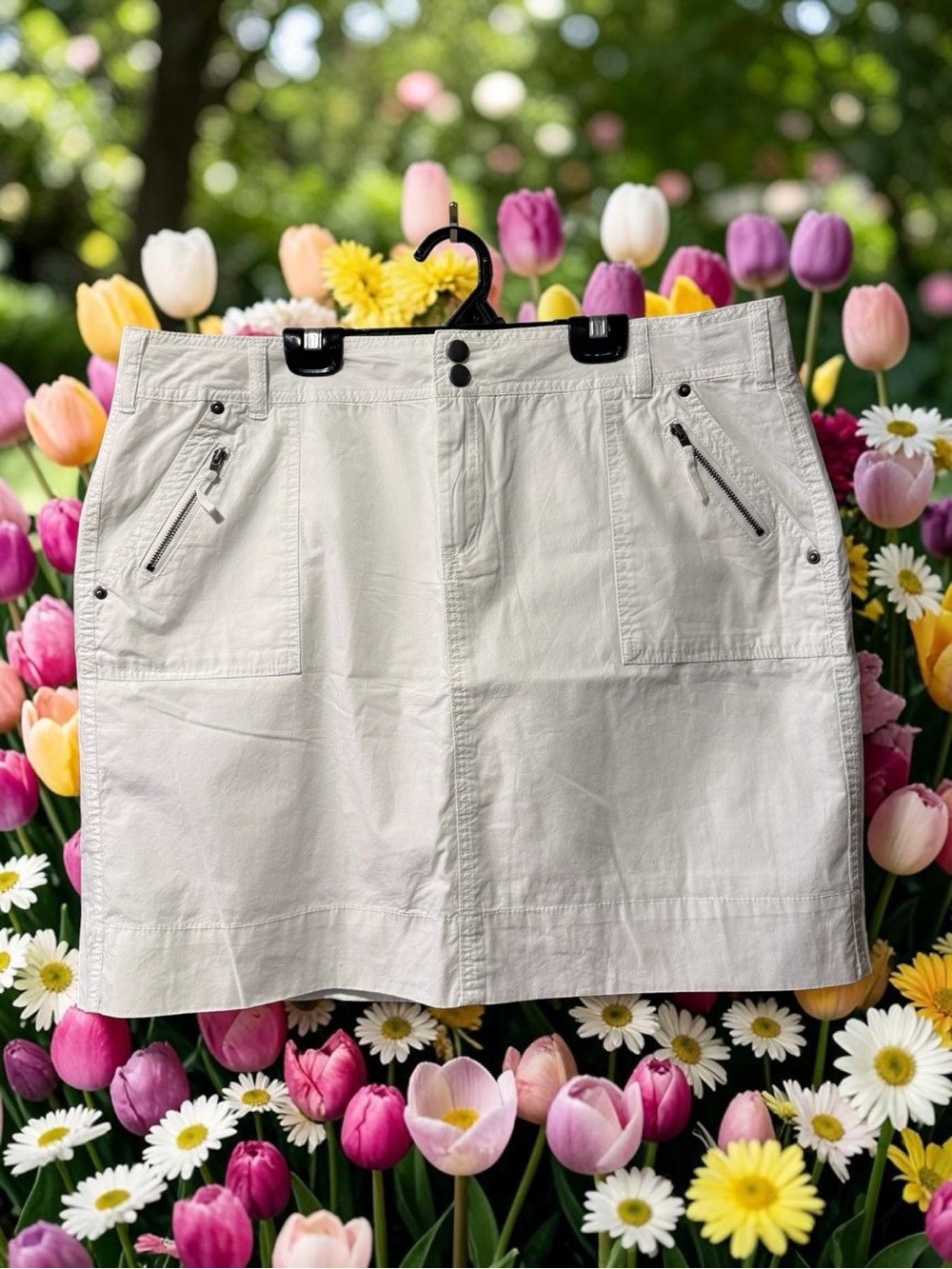 Jessica White Cotton Skort Utility with Zipper Detail